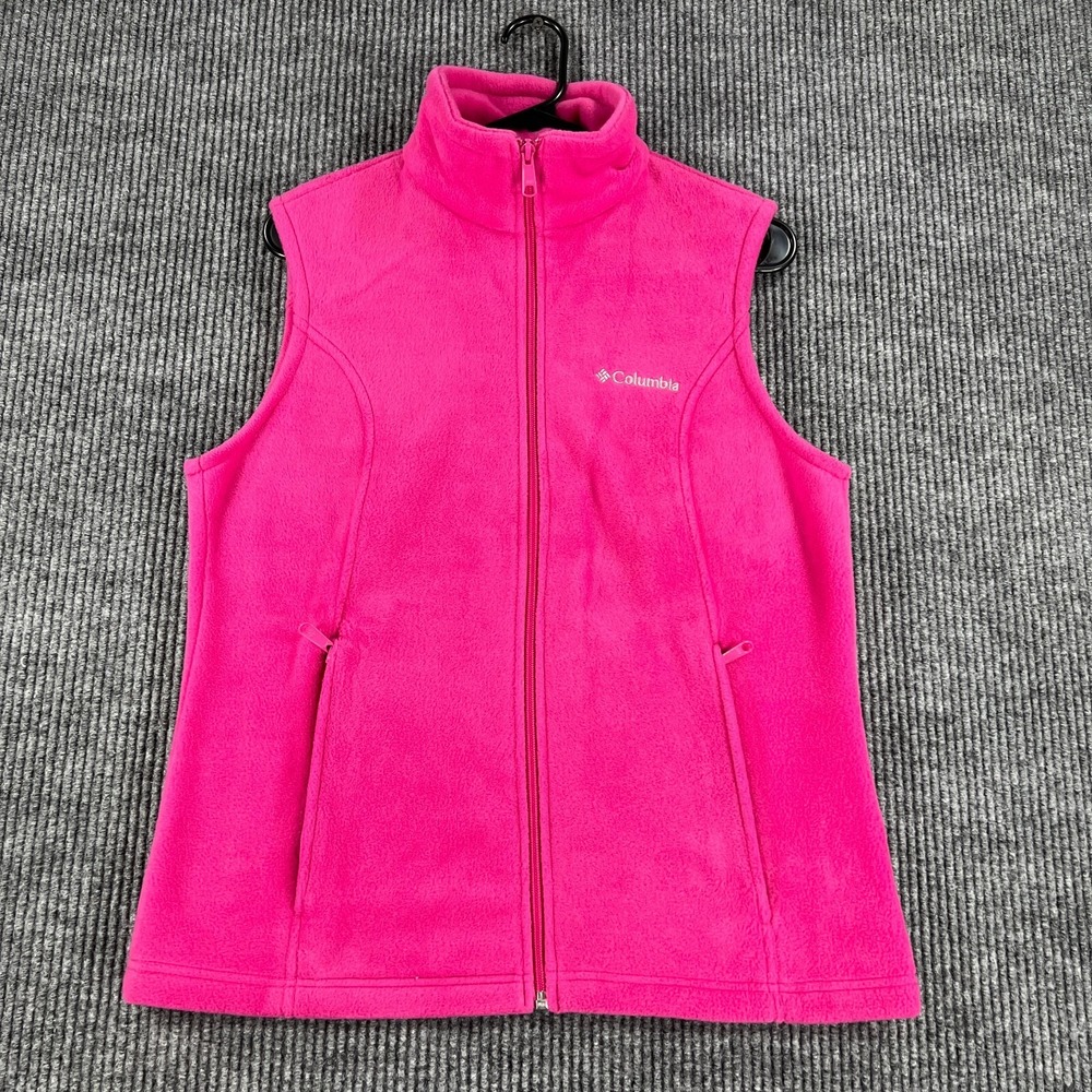 Columbia Fleece Sweatshirt Womens Medium Pink Sleeveless Full Zip Mock Neck‎